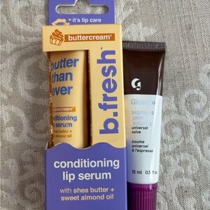 b.fresh Conditioning Lip Serum and Glossier balm dotcom